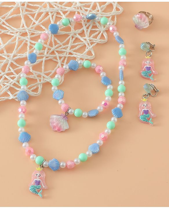 Babyhug Kids Pastel Beaded Jewellery Set with Cute Charms - Pink & Red