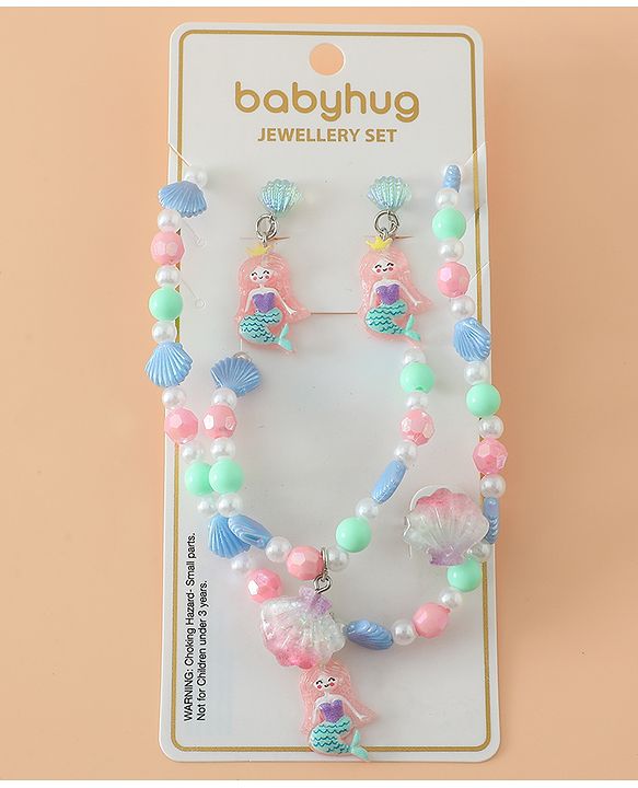 Babyhug Kids Pastel Beaded Jewellery Set with Cute Charms - Pink & Red
