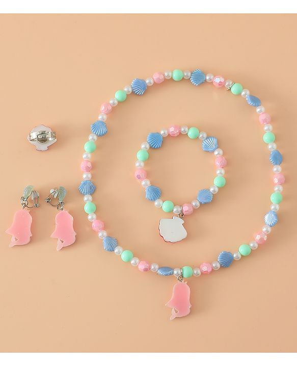 Babyhug Kids Pastel Beaded Jewellery Set with Cute Charms - Pink & Red