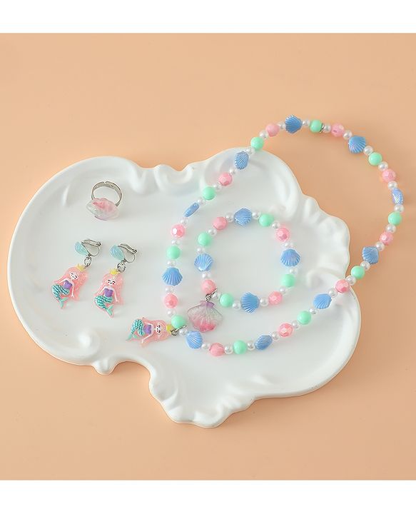 Babyhug Kids Pastel Beaded Jewellery Set with Cute Charms - Pink & Red