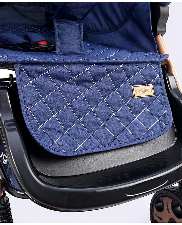 Babyhug Landscape Stroller with Reversible Handle Blue| Multi-Recline Backrest| UV Protection Canopy| 5-Point Harness| All-Wheel Suspension| Swivel Wheels| Trolley-Style Pull Handle| Linked Brake
