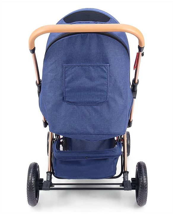 Babyhug Landscape Stroller with Reversible Handle Blue| Multi-Recline Backrest| UV Protection Canopy| 5-Point Harness| All-Wheel Suspension| Swivel Wheels| Trolley-Style Pull Handle| Linked Brake