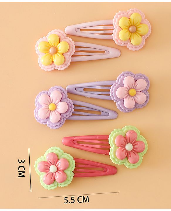 Babyhug Snap Clips With Floral Applique Free Size - Purple Red Yellow