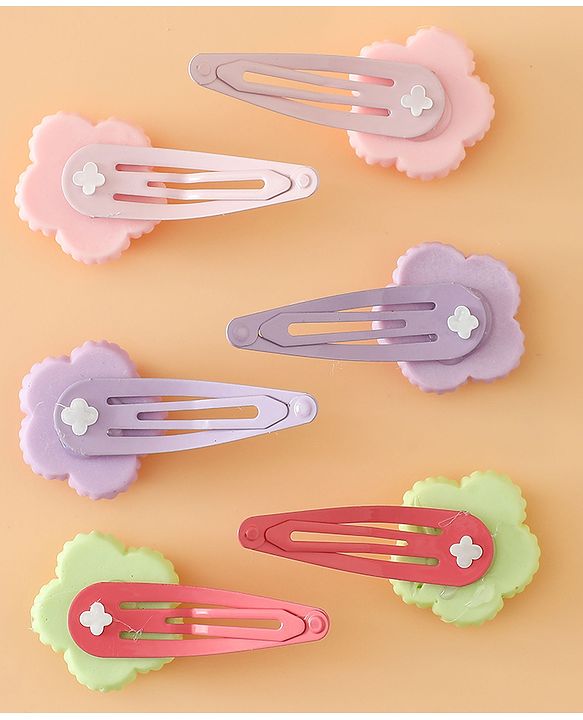Babyhug Snap Clips With Floral Applique Free Size - Purple Red Yellow