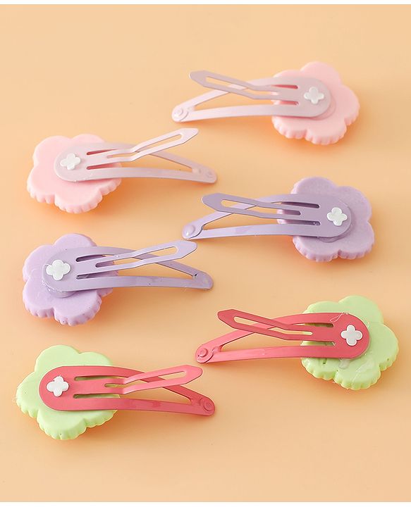 Babyhug Snap Clips With Floral Applique Free Size - Purple Red Yellow