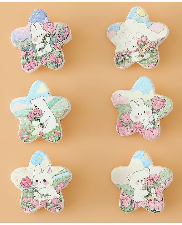 Babyhug Hair Pins And Clips Free Size with Star Applique & Floral Print Pack Of 6- White