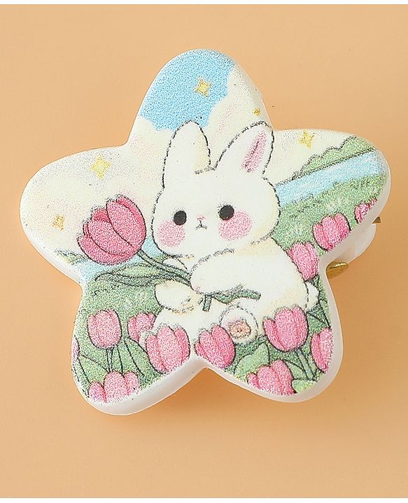 Babyhug Hair Pins And Clips Free Size with Star Applique & Floral Print Pack Of 6- White