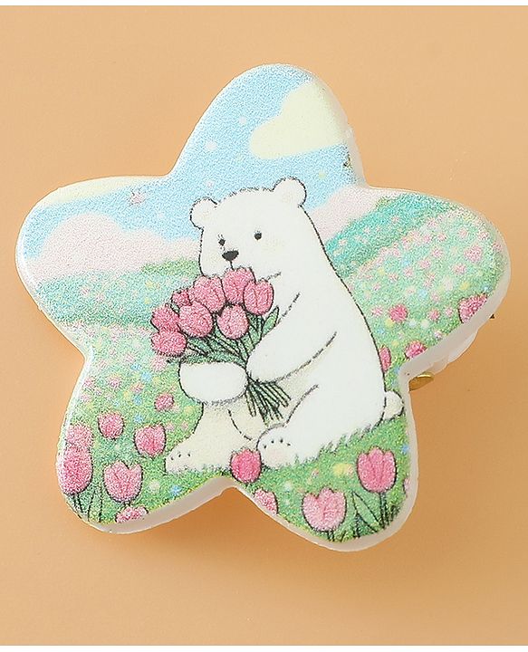 Babyhug Hair Pins And Clips Free Size with Star Applique & Floral Print Pack Of 6- White