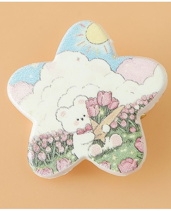 Babyhug Hair Pins And Clips Free Size with Star Applique & Floral Print Pack Of 6- White