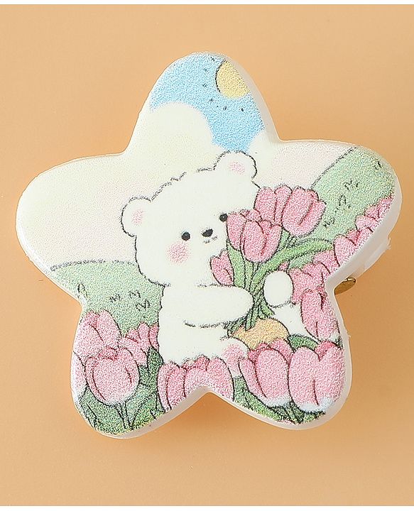 Babyhug Hair Pins And Clips Free Size with Star Applique & Floral Print Pack Of 6- White