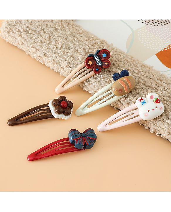 Babyhug Snap Clips Free Size with Flower , Bee & Bow Applique Pack Of 5- Brown , White & Pink