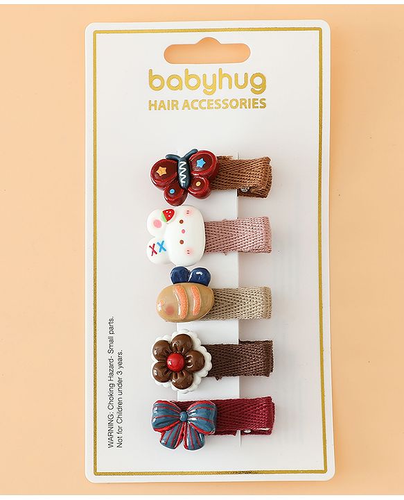 Babyhug Hair Pins And Clips Pack of 5 Free Size - Brown