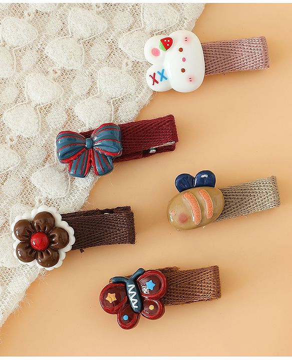Babyhug Hair Pins And Clips Pack of 5 Free Size - Brown