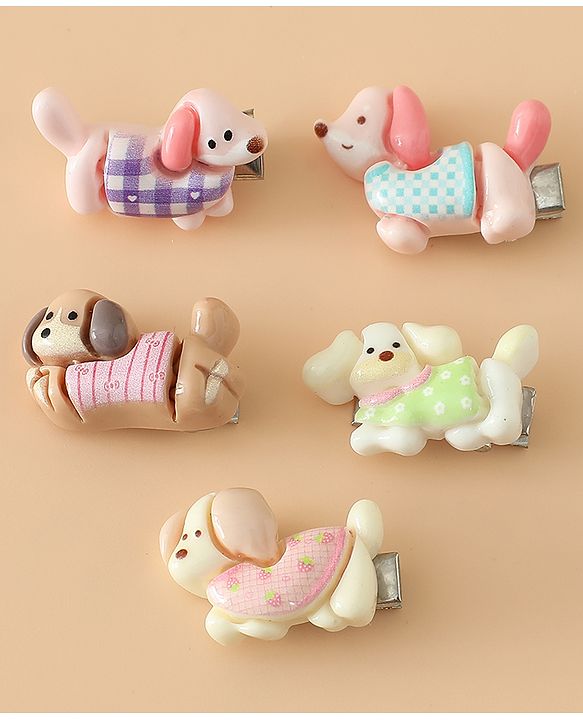 Babyhug Hair Pins And Clips Free Size with Dog Applique Pack Of 5 - White