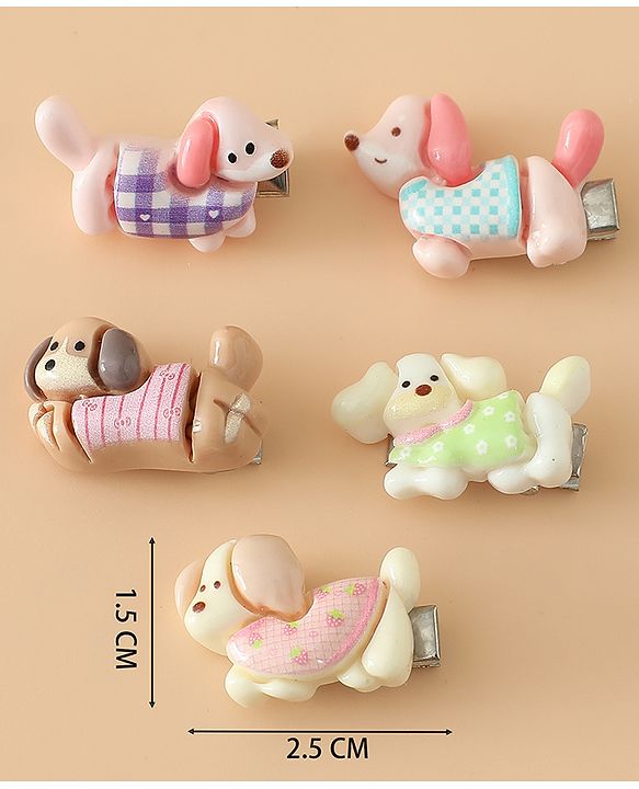 Babyhug Hair Pins And Clips Free Size with Dog Applique Pack Of 5 - White