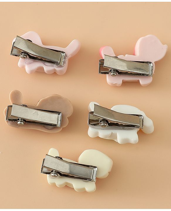 Babyhug Hair Pins And Clips Free Size with Dog Applique Pack Of 5 - White