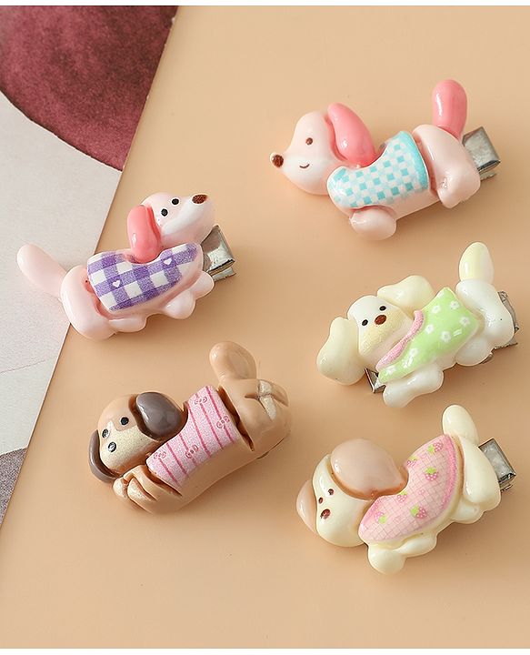 Babyhug Hair Pins And Clips Free Size with Dog Applique Pack Of 5 - White