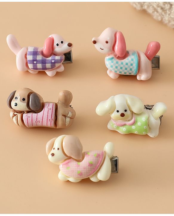Babyhug Hair Pins And Clips Free Size with Dog Applique Pack Of 5 - White