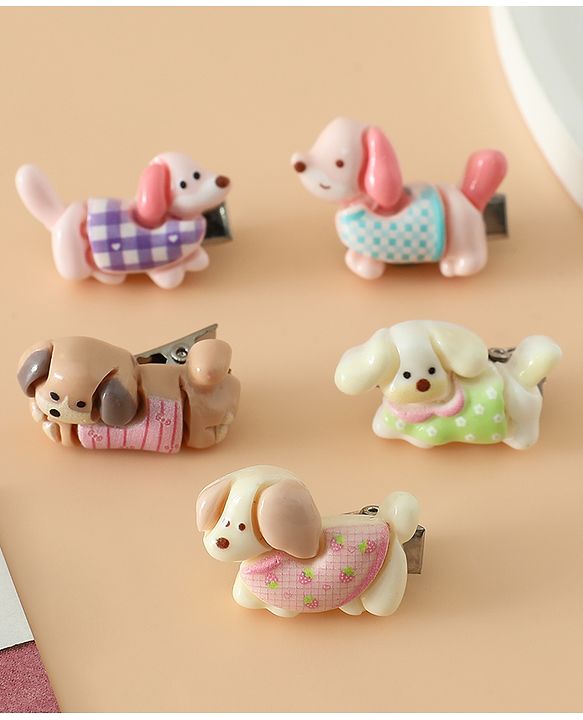 Babyhug Hair Pins And Clips Free Size with Dog Applique Pack Of 5 - White