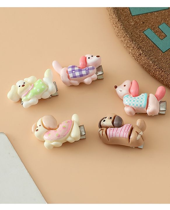 Babyhug Hair Pins And Clips Free Size with Dog Applique Pack Of 5 - White