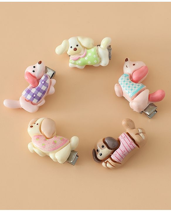 Babyhug Hair Pins And Clips Free Size with Dog Applique Pack Of 5 - White