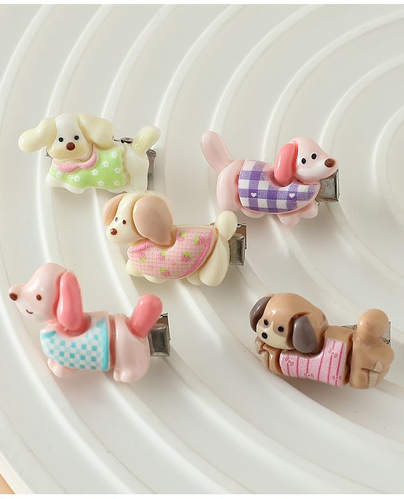 Babyhug Hair Pins And Clips Free Size with Dog Applique Pack Of 5 - White