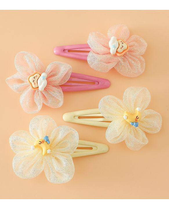 Babyhug Snap Clips Free Size With Floral Applique Pack Of 2 - Pink & Yellow