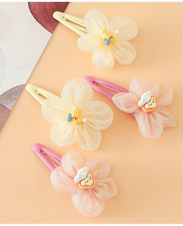 Babyhug Snap Clips Free Size With Floral Applique Pack Of 2 - Pink & Yellow
