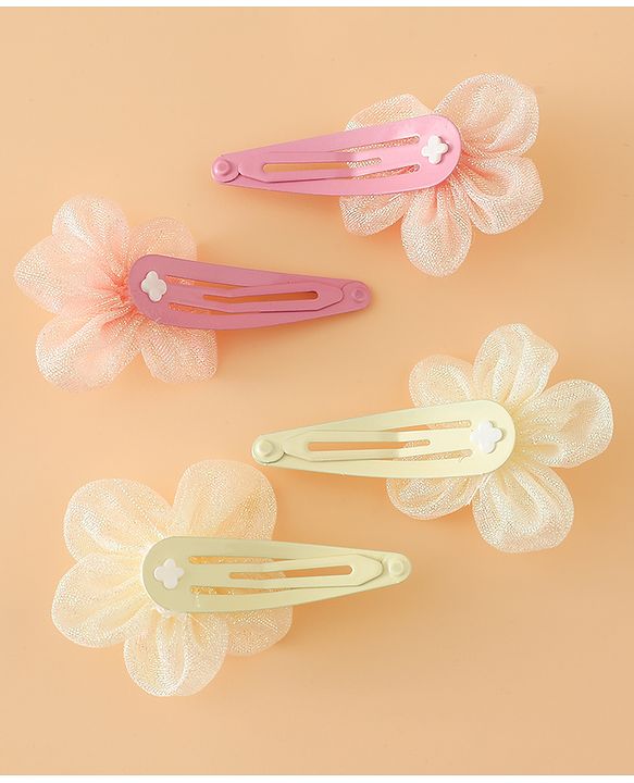 Babyhug Snap Clips Free Size With Floral Applique Pack Of 2 - Pink & Yellow
