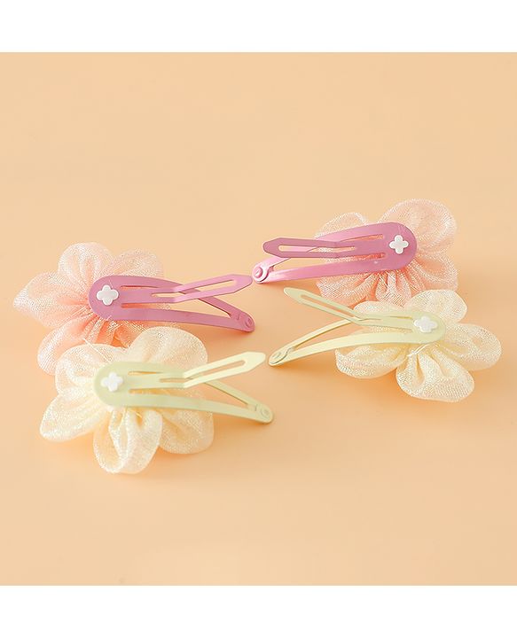 Babyhug Snap Clips Free Size With Floral Applique Pack Of 2 - Pink & Yellow