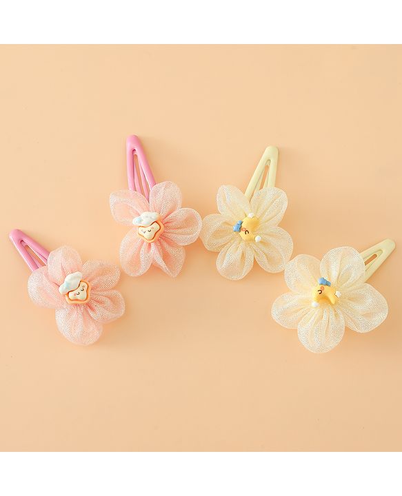 Babyhug Snap Clips Free Size With Floral Applique Pack Of 2 - Pink & Yellow