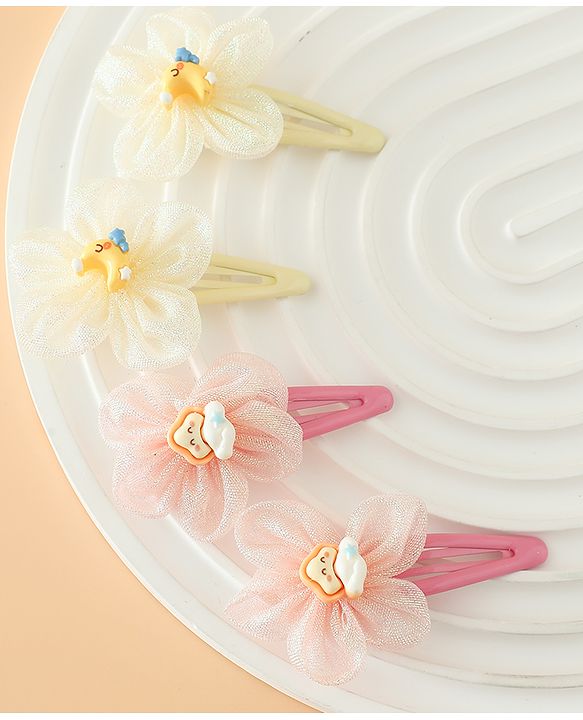 Babyhug Snap Clips Free Size With Floral Applique Pack Of 2 - Pink & Yellow