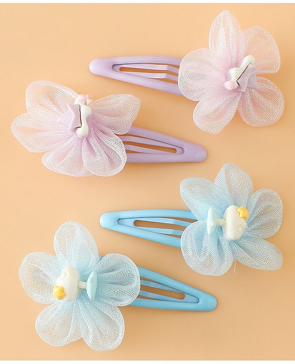 Babyhug Snap Clips Free Size With Floral Applique Pack Of 2 - Blue & Purple