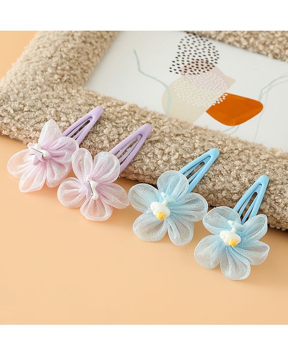 Babyhug Snap Clips Free Size With Floral Applique Pack Of 2 - Blue & Purple