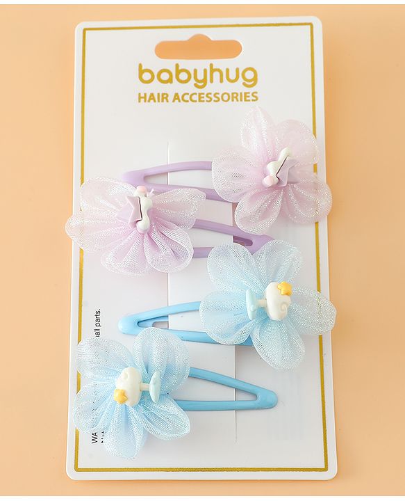 Babyhug Snap Clips Free Size With Floral Applique Pack Of 2 - Blue & Purple