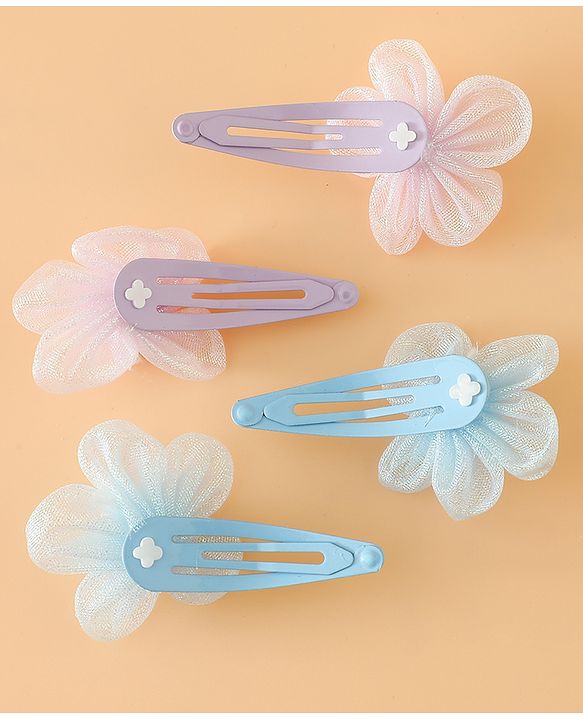 Babyhug Snap Clips Free Size With Floral Applique Pack Of 2 - Blue & Purple