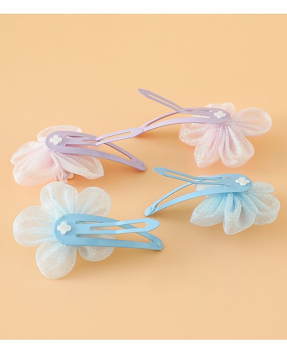Babyhug Snap Clips Free Size With Floral Applique Pack Of 2 - Blue & Purple