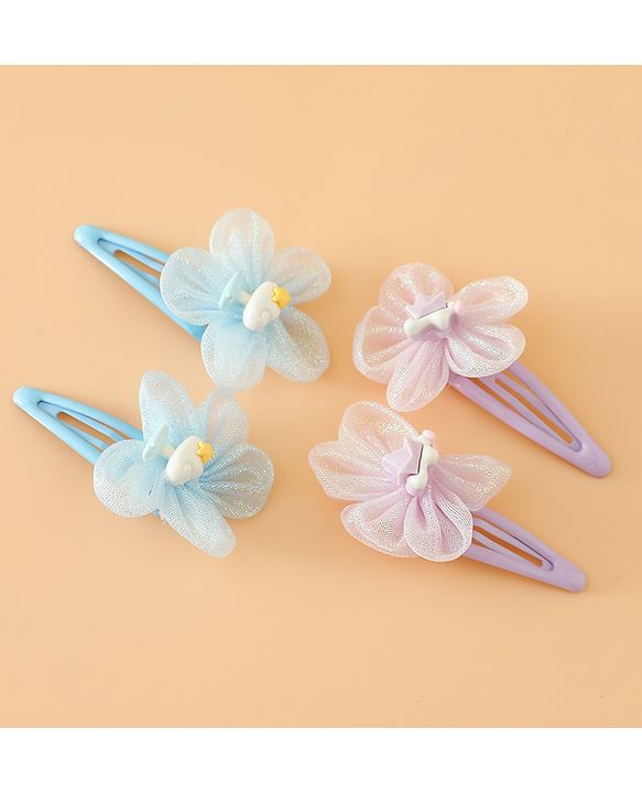 Babyhug Snap Clips Free Size With Floral Applique Pack Of 2 - Blue & Purple