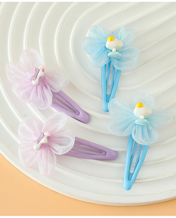 Babyhug Snap Clips Free Size With Floral Applique Pack Of 2 - Blue & Purple