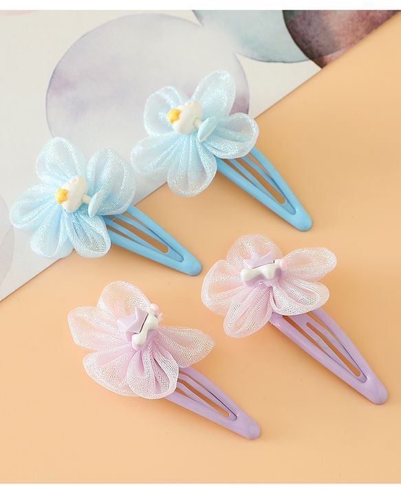 Babyhug Snap Clips Free Size With Floral Applique Pack Of 2 - Blue & Purple