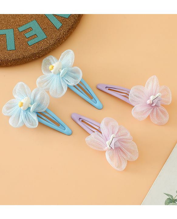 Babyhug Snap Clips Free Size With Floral Applique Pack Of 2 - Blue & Purple