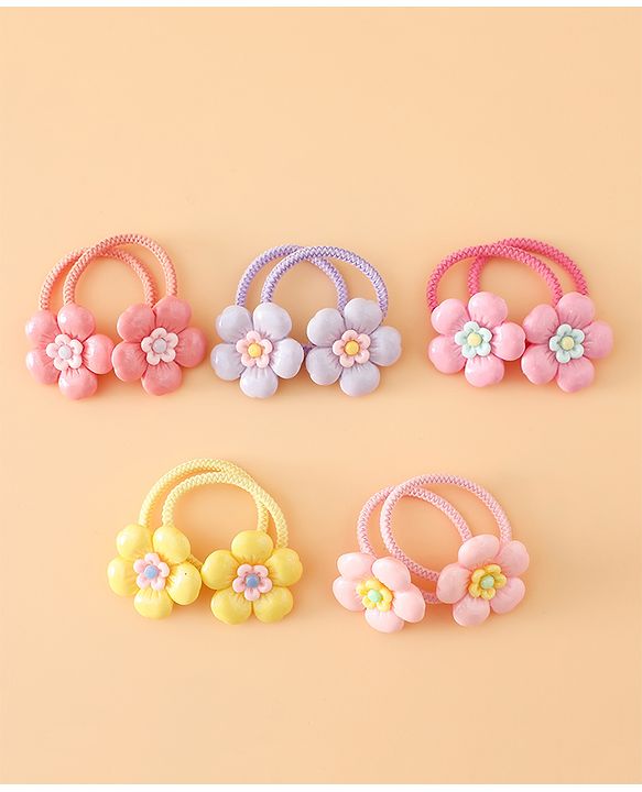 Babyhug Free Size Hair Rubber Bands With Floral Applique Pack of 5 - Multicolor