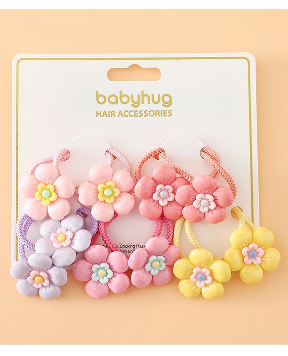Babyhug Free Size Hair Rubber Bands With Floral Applique Pack of 5 - Multicolor