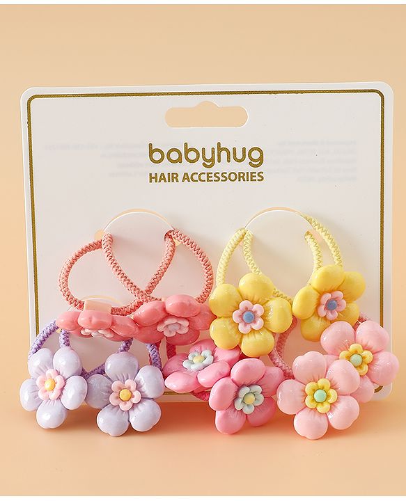 Babyhug Free Size Hair Rubber Bands With Floral Applique Pack of 5 - Multicolor