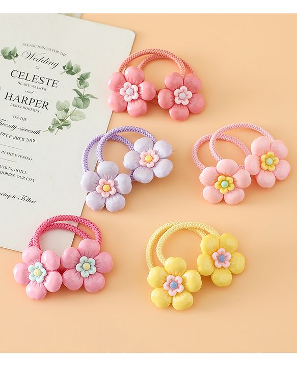 Babyhug Free Size Hair Rubber Bands With Floral Applique Pack of 5 - Multicolor