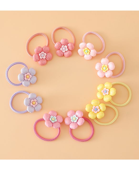 Babyhug Free Size Hair Rubber Bands With Floral Applique Pack of 5 - Multicolor