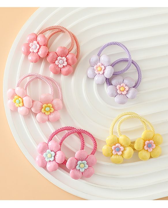 Babyhug Free Size Hair Rubber Bands With Floral Applique Pack of 5 - Multicolor