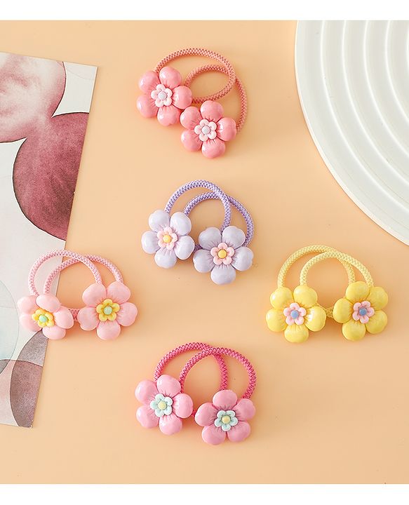 Babyhug Free Size Hair Rubber Bands With Floral Applique Pack of 5 - Multicolor