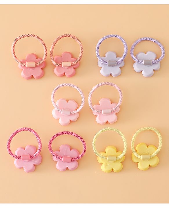 Babyhug Free Size Hair Rubber Bands With Floral Applique Pack of 5 - Multicolor