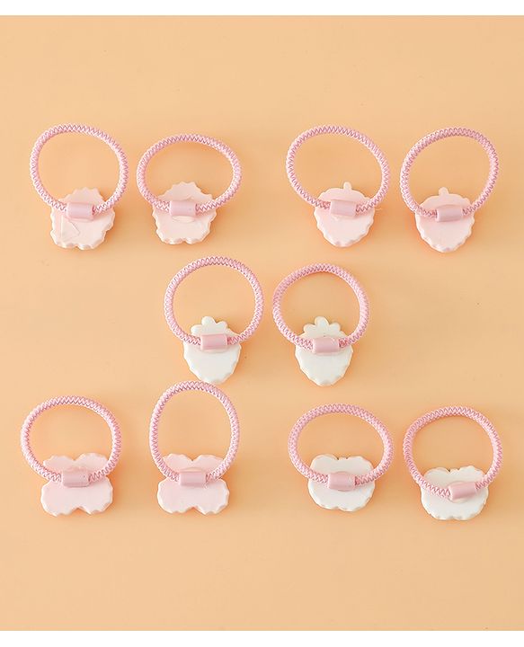 Babyhug Hair Rubber Bands With Strawberry Applique Pack of 5 Free Size - Pink